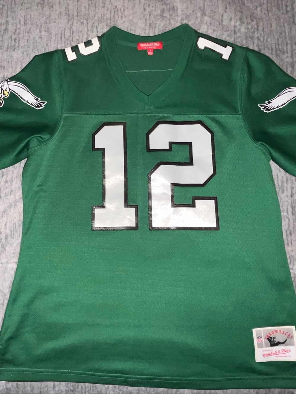 Mitchell & Ness woman Green #12 Football Jersey Top with White Numbers